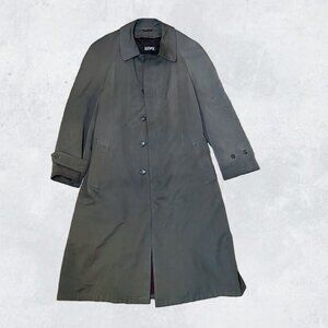 Kasper Black Belted Trench Coat Size S 42 Wool Blend Lined Long Vintage Overcoat